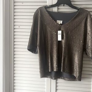 Lovely Deletta from Anthropology muted beige sequined sz s crop top